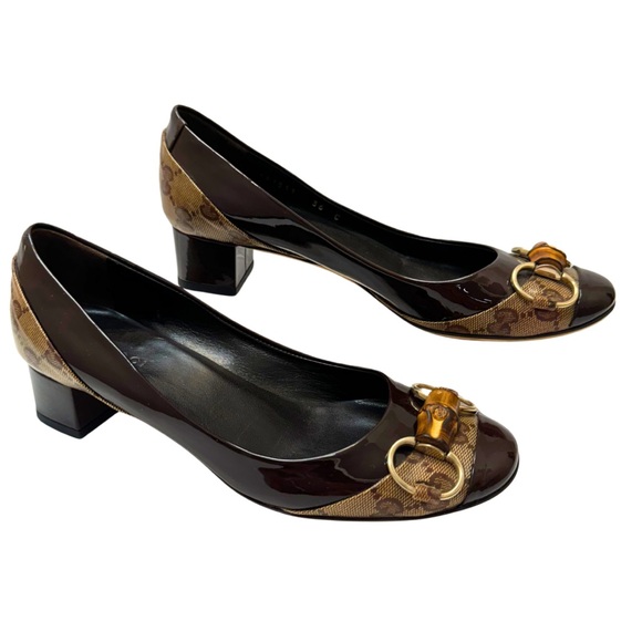 Classic Gucci GG Guccissima Bamboo Horsebit Monogram Mid-Heel Pumps Size 36 C - Picture 4 of 16